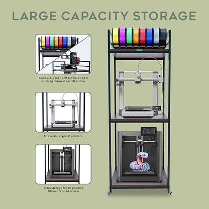 PT2 3D Printer Stand Rack, 3 Tier Heavy Duty 3D Printer Rack with Filament Organizer, Large Capacity for 3D Printers and Printing Filaments Storage with Wheels - color: PT2