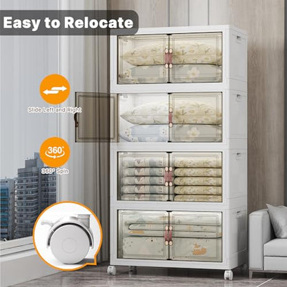 UAMFURI Stackable Storage Bins, 1440QT Collapsible Drawers with 2 Lids - color: White-175QT, size: 8Pack with 2 top lids