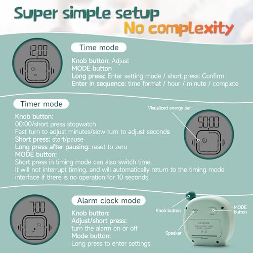 VEWINGL Visual Timer with Count Up & Countdown for Study, Work & Kitchen - color: Green
