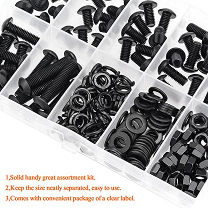HELIFOUNER 240 Pieces M5 x 6mm /8mm /10mm /12mm /16mm /20mm /25mm, Button Head Socket Cap Screws Bolts Washers Nuts Kit, 10.9 Grade Alloy Steel, Full Threaded, Black - size: M5, style: Button Head