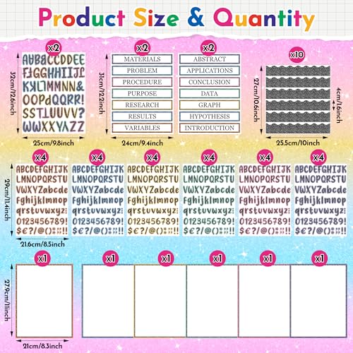 WATINC Composition Science Fair Board Supplies - 96Pcs Self Adhesive Science Fair Project Set with 8 Letter Sticker 10 Presentation Subtitles, Bulletin Border Poster Decor for School Classroom (Grey) - color: Grey