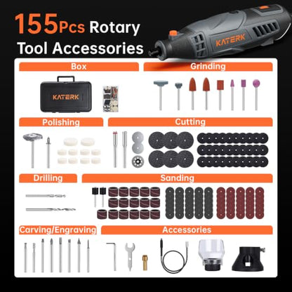Katerk Flex Shaft Rotary Tool, 155Pcs Accessories Corded Rotary Tools Kit