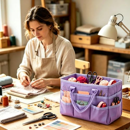 Craft Organizer Tote Bag, Art Supply Organizer Bag for Art Supplies - color: Light Purple (6.5"D x 13"W x 8.5"H)