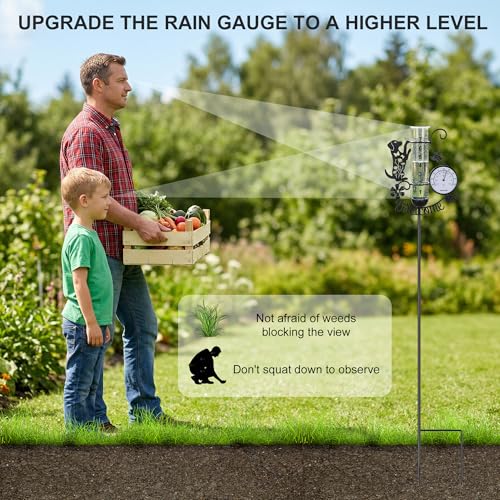 37.8" Rain Gauge Outdoor with Thermometer, Cute Dog Garden Rain Gauges - color: Black - Dog