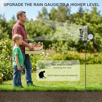 37.8" Rain Gauge Outdoor with Thermometer, Cute Dog Garden Rain Gauges - color: Black - Dog