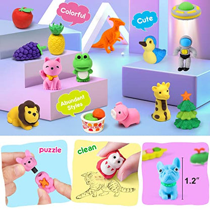 140 Animal Erasers Bulk, Desk Pets Classroom Prizes, Kids School Supplies