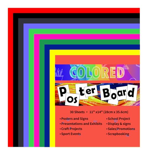 pmybupo Colored Poster Board 30 Sheets 11x14 Inch 10 Assorted Colors for Art Display Board,Classroom Use,School Craft Project,Presentation Drawing - style: Colored Poster Board 11*14 30 pc