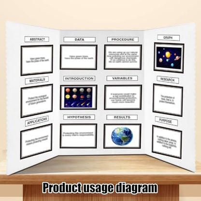 Paterr Trifold Display Board, Hook and Loop Fabric, White, 72 x 36 Inch - color: White