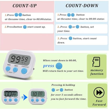 16 Pack Multi-Function Electronic Timer - Kitchen Timer,Magnetic Digital Timers,Big LCD Display, ON/Off Switch,Extensively Use in Cooking,Gym, Meeting, Classroom,Kitchen,Study,Work,Outdoor Activities - size: 16