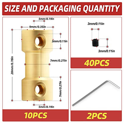 10pcs 5mm to 5mm Brass Shaft Coupling Joint Connector, Motor Shaft Extension Connector - size: 5mm to 5mm