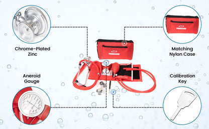 Primacare DS-9181-RD Professional Aneroid Sphygmomanometer and Sprague Rappaport Stethoscope, Manual Blood Pressure Kit with Cuff and Carrying Case, Red - color: Red