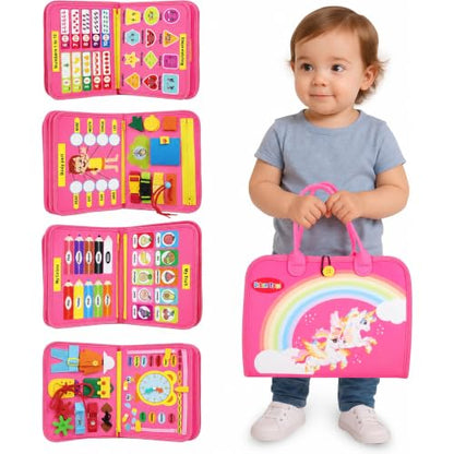 URBAN TOYS Montessori Busy Board, Toddler Activity Book, Learning Toys 3+ - color: Pink