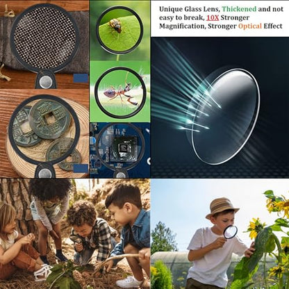 10x Small Magnifying Glass for Seniors/Kids, Pocket Folding Magnifier