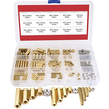 Hilitchi 360pcs M2 M3 M4 Male Female Brass Spacer Standoff Screw Nut Assortment Kit