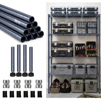 Thyle 4 Pack 74-Inch Wire Shelving Posts with 50 Clip, Chrome Steel, Gray - color: Grey, size: 74"
