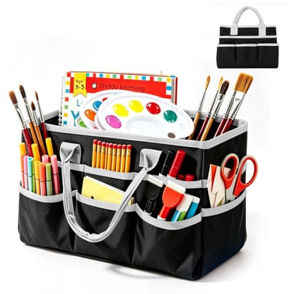 Craft Organizer Tote Bag, Art Supply Storage Bag for Art Supplies - color: Black & Gray (6.5"D x 13"W x 8.5"H)