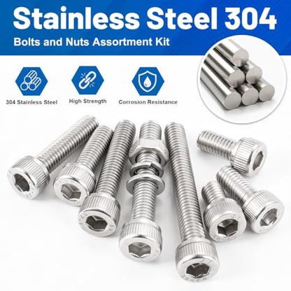 380PCS M5 Hex Socket Bolts Assortment Kit, M5x6/8/10/12/16/20/25/30 mm - size: SS M5 380PCS