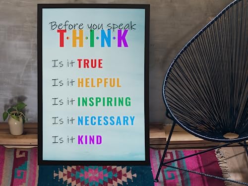 12x18 Homeroom Educational Poster, Inspirational & Motivational, Stylish Classroom Wall Decor, Heavy Duty Class Rules - color: Think B4 U Speak