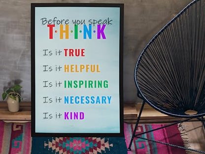12x18 Homeroom Educational Poster, Inspirational & Motivational, Stylish Classroom Wall Decor, Heavy Duty Class Rules - color: Think B4 U Speak
