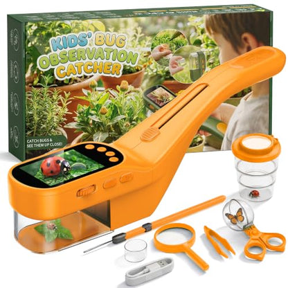 CIMELR Bug Catcher for Kids 500X Microscope, 2.4" Screen STEM Toy Gift - color: Yellow