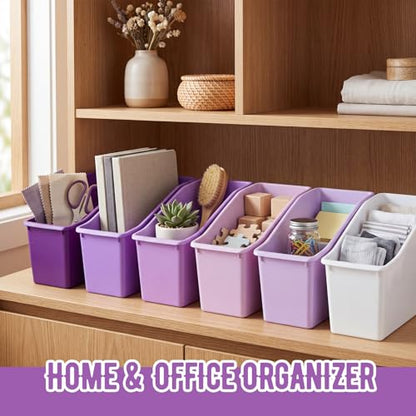 Geetery 12 Pcs Plastic Book Bins for Classroom, Purple Color Series - color: Purple Color Series