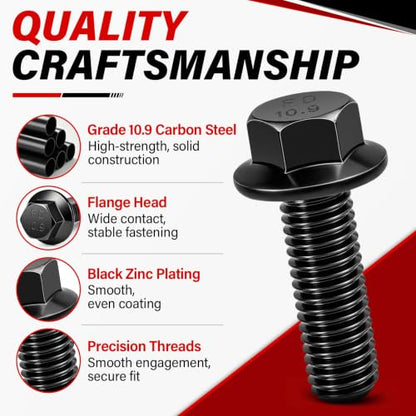 280 PCS Metric Screws Assortment Kit, M6 M8 M10 Flanged Nuts and Bolts