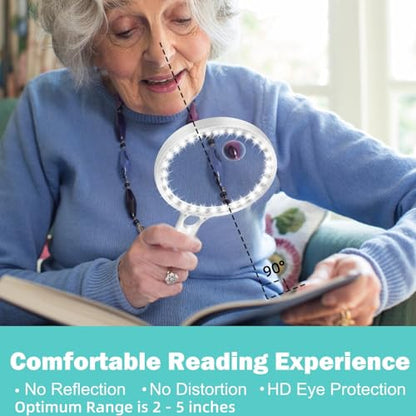 Large Magnifying Glass with Lights,10X 25X 45X Handheld Lighted Magnifier, 5.5in Page Magnifier 36 LED Lights, Magnifying Glass for Reading Small Prints & Low Vision Seniors with Aging Eyes