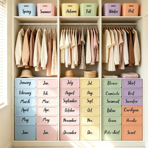 Monthly Labels for Clothes Month Seasonal Organizer Stickers for Drawer Bin - color: Monthly Labels