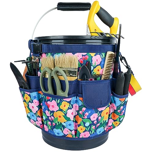 MELOTOUGH Bucket Caddy Organizer Bucket Tool Organizer for Garden Tools Fit 3.5 to 5 Gallon Bucket (Blue Flower) - color: Blue Flower