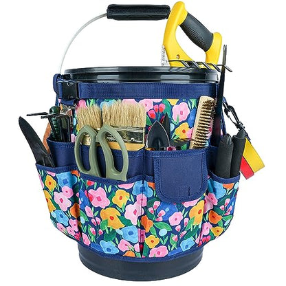 MELOTOUGH Bucket Caddy Organizer Bucket Tool Organizer for Garden Tools Fit 3.5 to 5 Gallon Bucket (Blue Flower) - color: Blue Flower