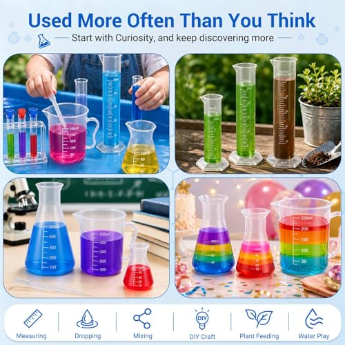 moveland 28PCS Plastic Test Tubes and Beaker Set for Classroom and Lab Use