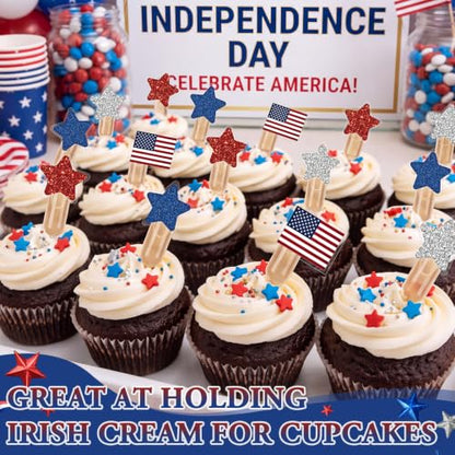 Glenmal 48 Sets 4ml American Flag Patriotic Cupcakes Pipettes, Plastic Pipettes Dropper for Cupcakes with American Flag Disposable Mini Flavor Liquor Infuser Squeeze Dropper for Cupcake Ice Cream - style: Patriotic