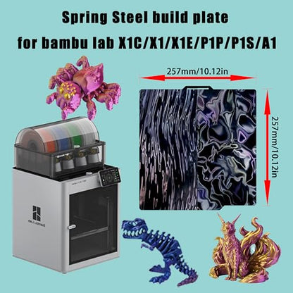 Tinytrees Build Plate for Bambu Lab P1S P2S A1 X1C X1 X1E P1P: Smooth PEI H1H Carbon PET PEO PEY Sheet Bed Plate P1S Build Plate for 3D Printing Hobbyist, 257 X 257mm - style: Water Ripples+Wood Grain