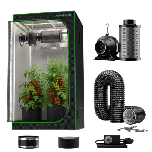 32x32 Grow Tent Kit with Fan and Carbon Filter, 32"x32"x63" 1680D Mylar Indoor Grow Tent Ventilation System with 4 Inch Inline Fan, 4" x8' Black Ducting for Hydroponics, Herbs, Vegetables