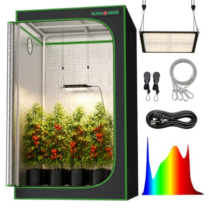 4x4 Grow Tent Kit with LED Grow Light, 48"x48"x80" 1680D Mylar Indoor Grow Tent Starter System with AG1000 100W Full Spectrum Dimmable Plant Light for Hydroponics, Herbs, Vegetables, Seedlings - size: 48" x 48" x 80"