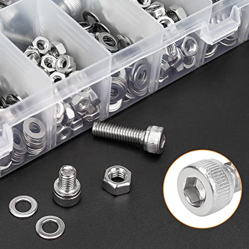 HELIFOUNER 810 Pieces M3 M4 M5 M6 304 Stainless Steel Hex Socket Cap Metric Screws Bolts Washers Nuts Hardware Assortment Kit with Hex Wrenches - size: M3 M4 M5 M6 (810 Pieces), style: Socket Head Screws