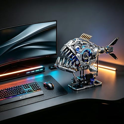 Mechanical Building Blocks Set with Light for Adults, Piranha Fish Model - color: Piranha