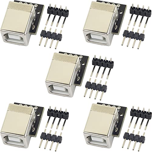 5pcs USB Type B Breakout Board Female Connector USB to DIP Adapter PCB Power Board with 4Pin Male Header and Right Angel Header - color: USB B Female Breakout
