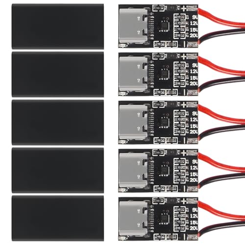 5PCS Type-C PD3.0 QC Trigger Board USB-C PD 5V 9V 12V 15V 20V DC Fixed Voltage Power Module 5A With Housing for Household Electronics - color: 5PCS With shell