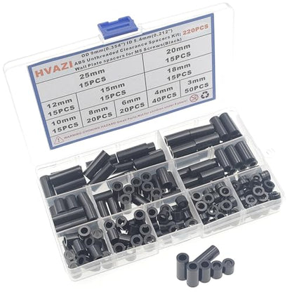 OD 9mm ID 5.4mm Black ABS Unthreaded Round Spacers for M5 Screw Kit - size: OD 9mm ID 5.4mm