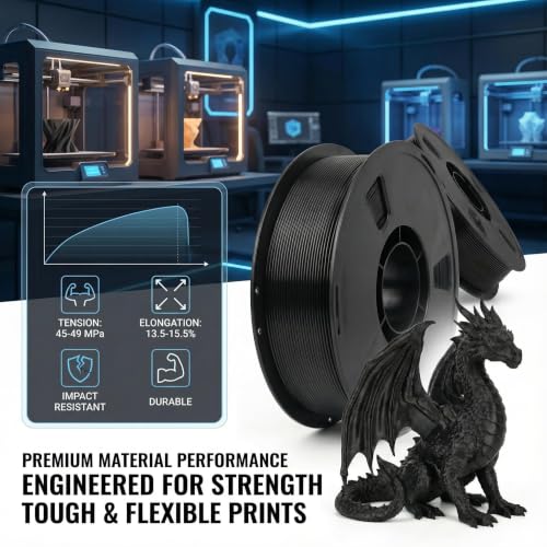 Matte PLA + 3D Printer Filament,PLA Filament 1.75mm, Neatly Wound 3D Printing Filament 1.75mm, Dimensional Accuracy +/- 0.02 mm, Fit Most FDM 3D Printers, 1kg Spool (2.2lbs),Black - color: Black