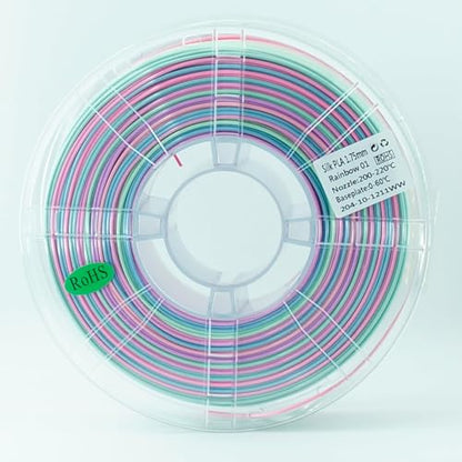 Rainbow PLA Filament, Multicolor Gradient Silk PLA Filament, Dimensional Accuracy +/- 0.02 mm, 1kg Spool(2.2lbs), 1.75 mm, Rainbow Memphis - color: 1kg Rainbow Memphis