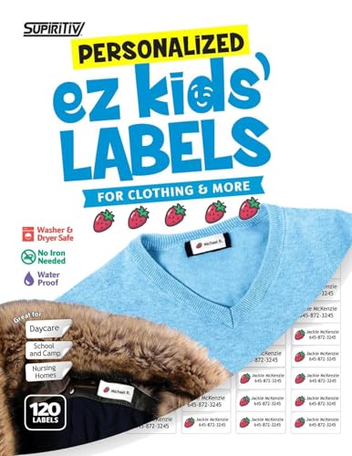 120 Custom Personalized Waterproof Name Labels | Strawberry Icon | Self Stick | Clothing, School, Camp, Nursing, Toys, All Purpose | Ez Kids and All Ages | Washer, Dryer & Dishwasher Safe | No-Iron - color: Strawberry Icon