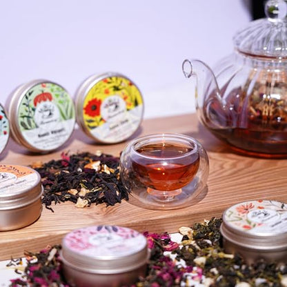 Tea Gift Set for Women - 6 Herbal Loose Leaf Tea Blends, Insulated Ceramic Cup with Infuser & Lid | Birthday, Mother's Day, Anniversary & Retirement Gift for Her - color: Cherry Blossom