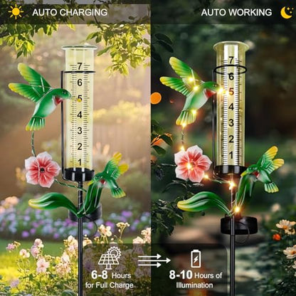 Hummingbird Rain Gauge Outdoor, 38" Tall Solar Rain Gauges - color: Green - Hummingbird