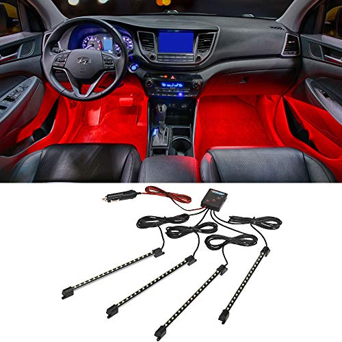 LEDGlow 4pc Red LED Interior Footwell Lighting Kit w/Cigarette Adapter