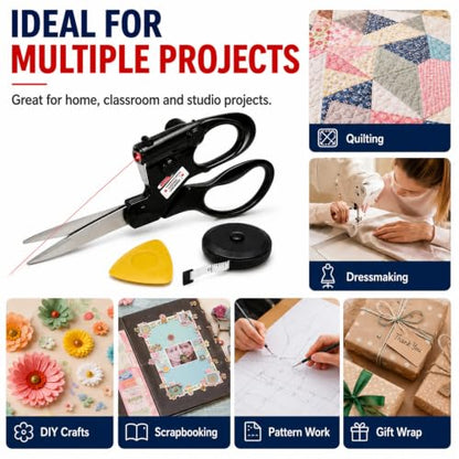 Laser Scissors Kit with Soft Tape Measure & Tailor Chalk Set, Laser Guided Scissors Sewing Guide for Fabric Cutting, Quilting, Dressmaking, Paper, Patterns & DIY Crafts