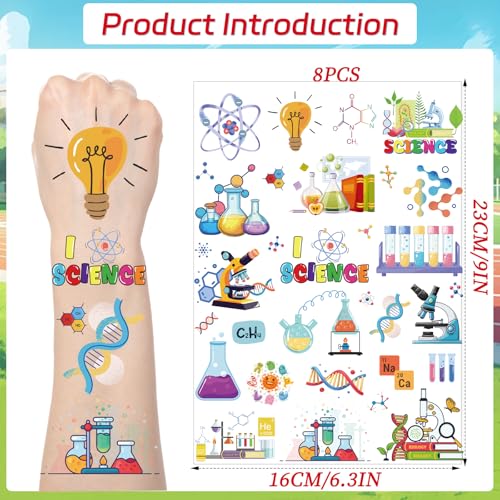 Science Temporary Tattoos Stickers - 200+ Science Party Favors Decorations Supplies Math Chemistry Experiment Tattoo Stickers Gifts Laboratory Themed Birthday Decor Prizes