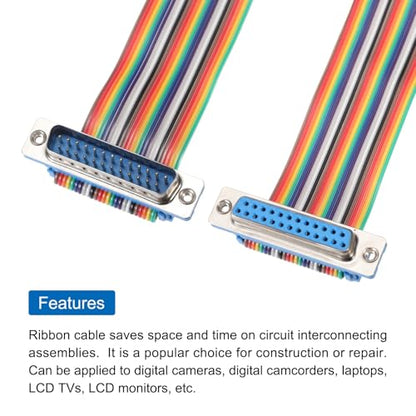 MECCANIXITY IDC Rainbow Wire Flat Ribbon Cable DB25 Male to DB25 Female 3.9 Inch Length 2.54mm Pitch Breadboard Jumper Wires for Electronic Projects - size: 3.9 Inch, style: DB25 Male to DB25 Female