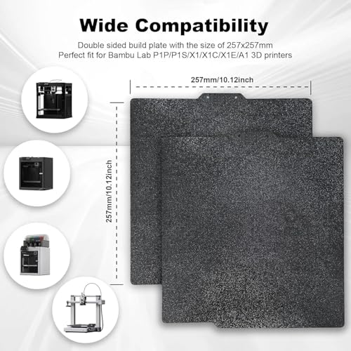 Dual-Sided PEI Sheet for Bambu Lab X1C/X1E/P1S/P1P/A1/P2S, 257x257mm Double-Sided Textured Spring Steel Flexible Magnetic Build Plate, Heated Bed Platform for 3D Printer Accessories - color: Black Textured PEI